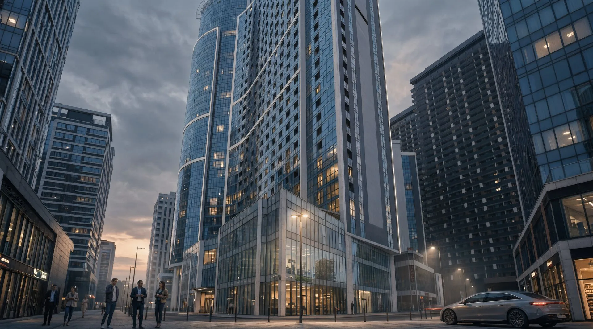 Batumi new builds at dusk, business district